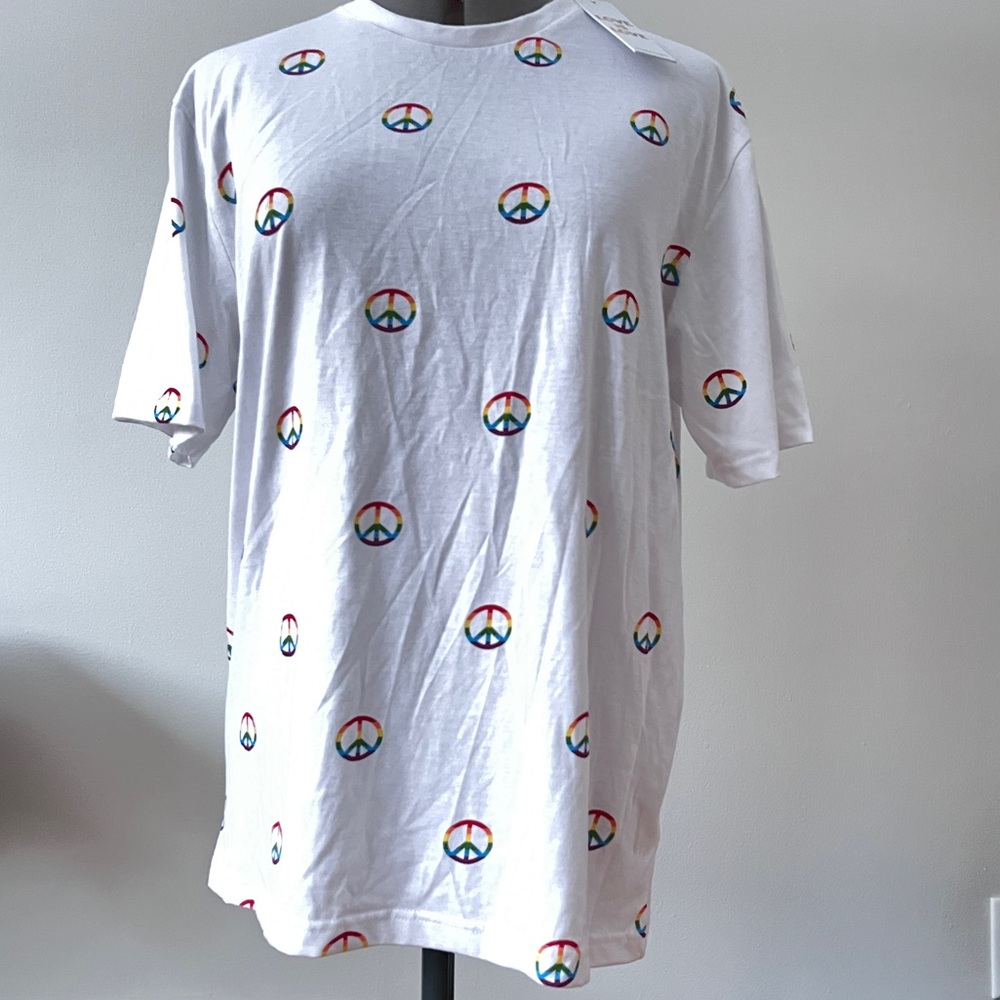 Denim & Flower RICKY SINGH LARGE T-Shirt PEACE SYMBOL L Short Sleeves COTTON